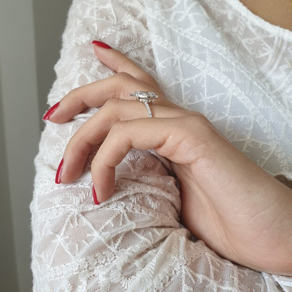 Halo Pear Cut Chevron Moissante Wedding Bridal Ring For Her