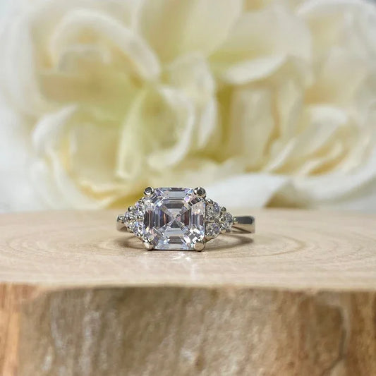 Cluster Asscher Cut Moissanite Proposal Wedding Ring For Her - JURA JEWEL