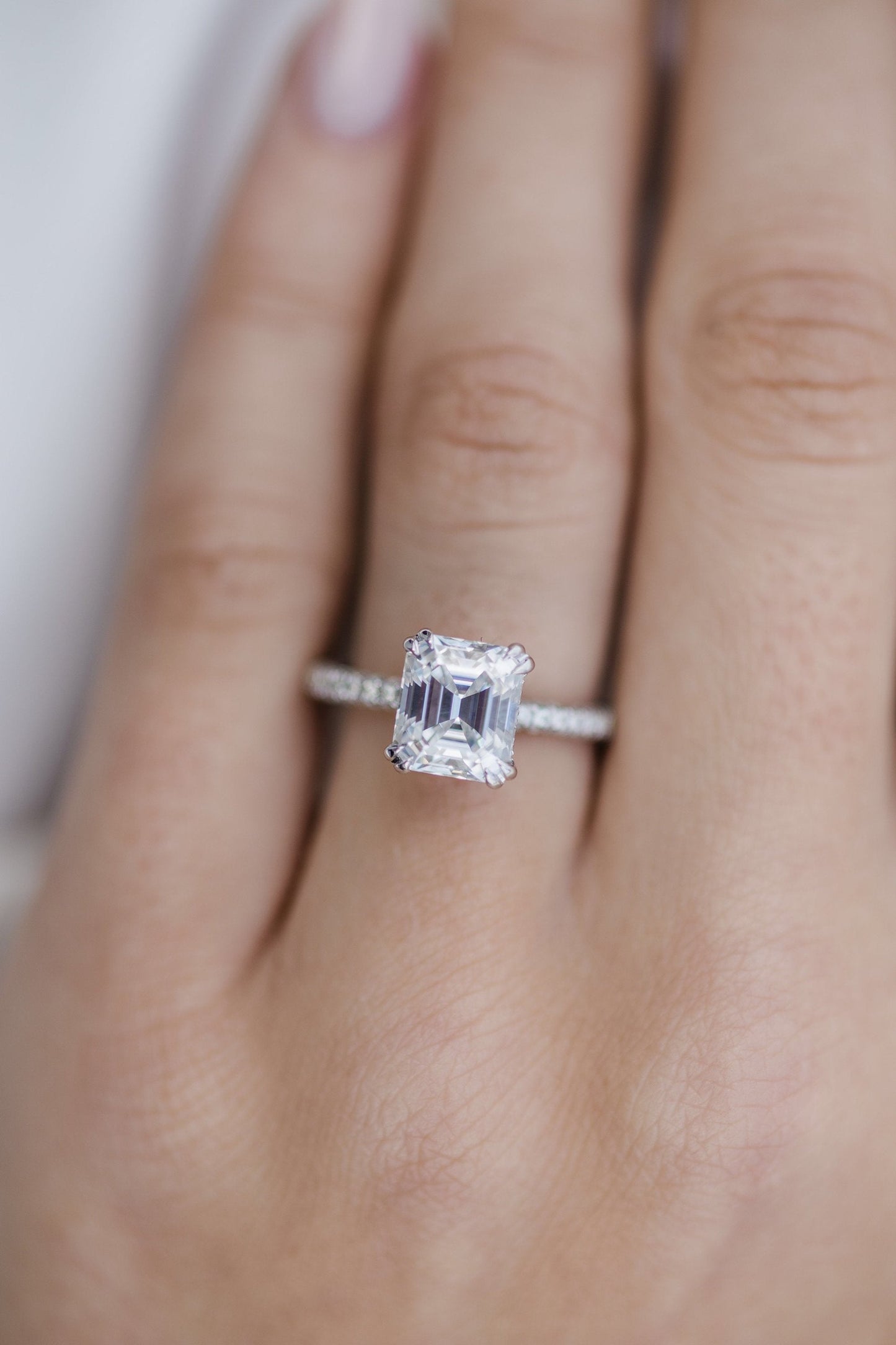 Hidden Halo Asscher Cut Moissanite Double Prongs Paved Ring For Her
