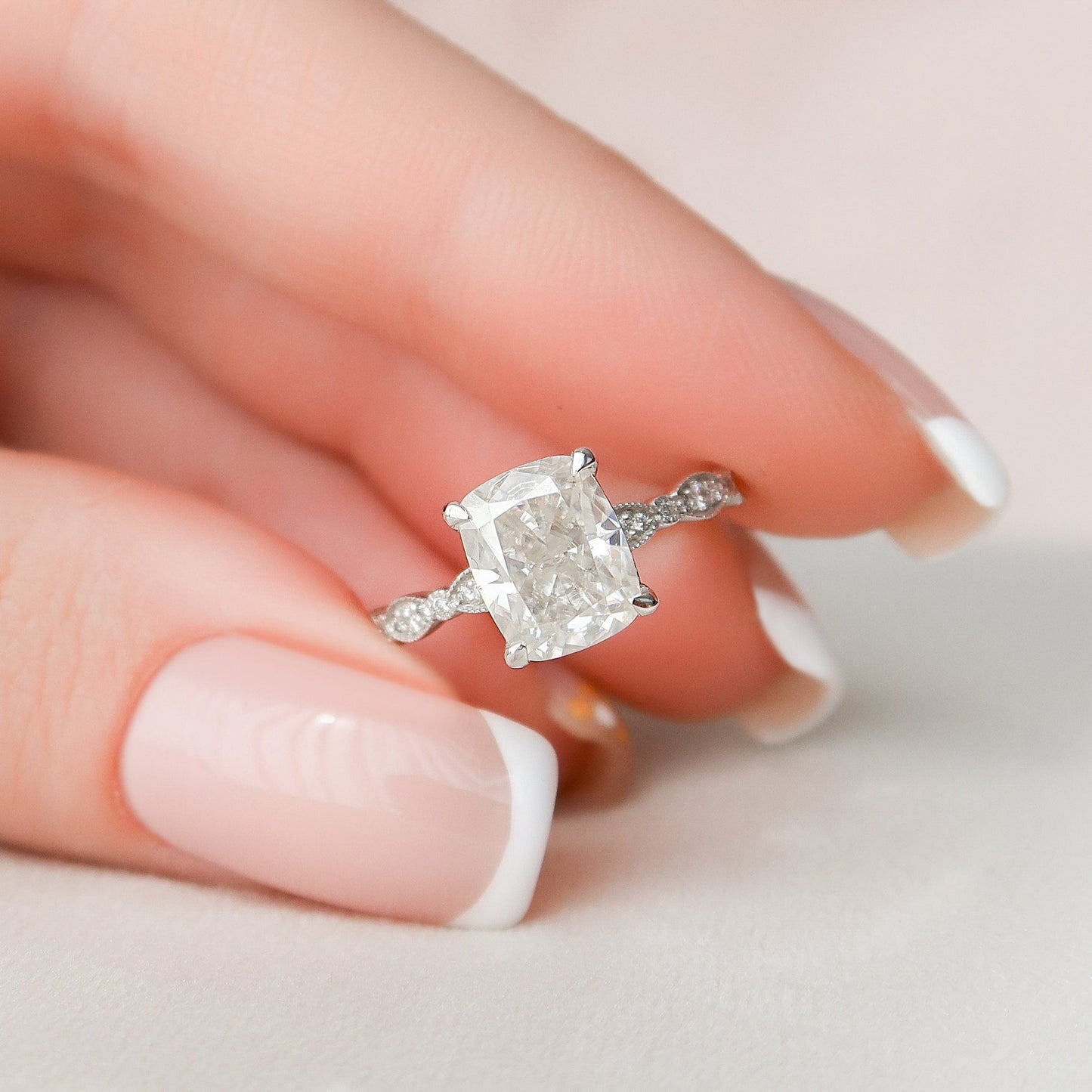 Elongated Cushion Cut Moissanite Proposal Bridal Ring For Her
