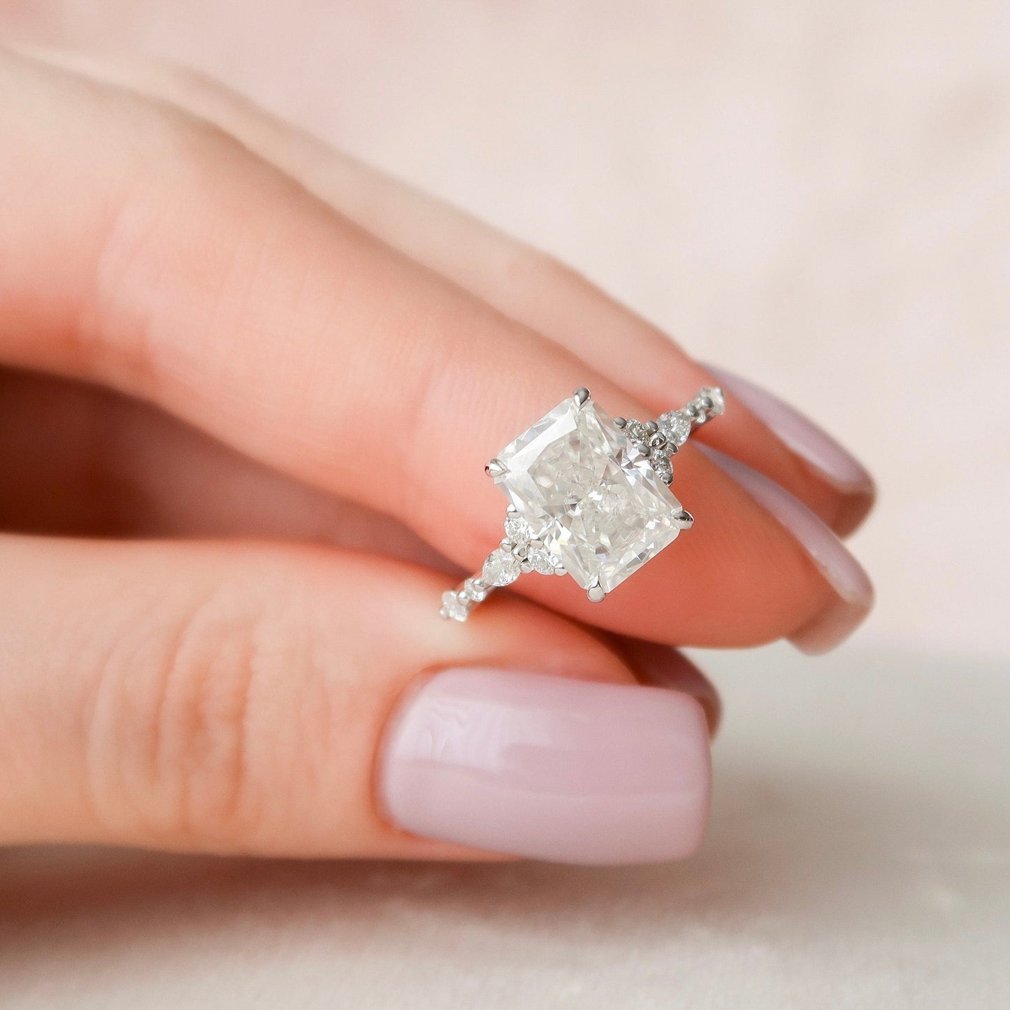 Cluster Radiant Cut Moissanite Engagement Ring For Her