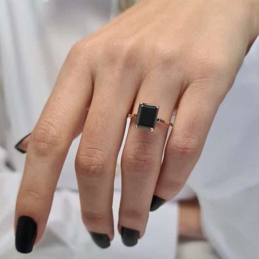 Rare Black Emerald Cut Moissanite Engagement Ring For Her