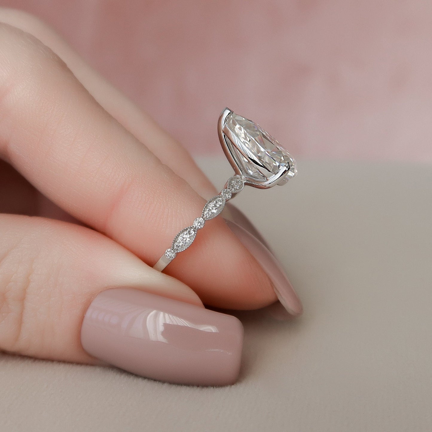 Stunning Pear Cut Moissanite Engagement Ring Gift For Her