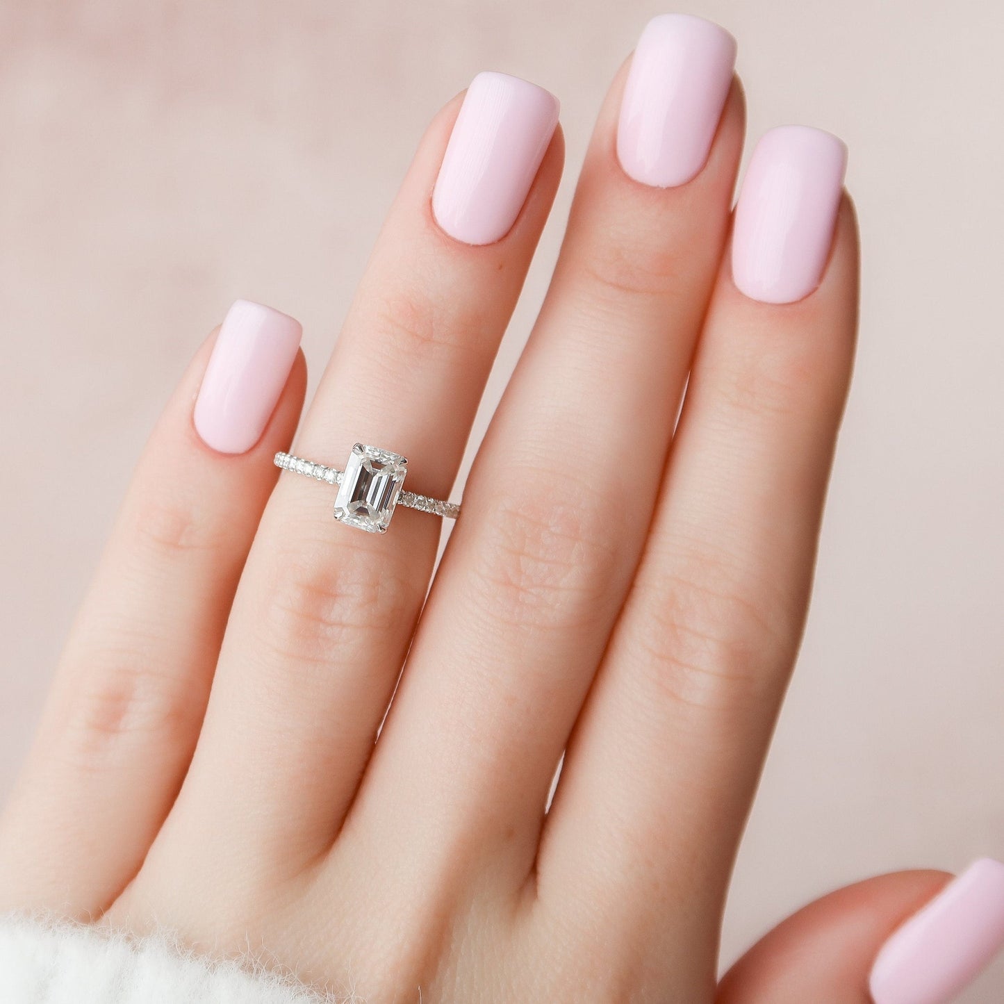 Hidden Halo Emerald Cut Moissanite Engagement Ring