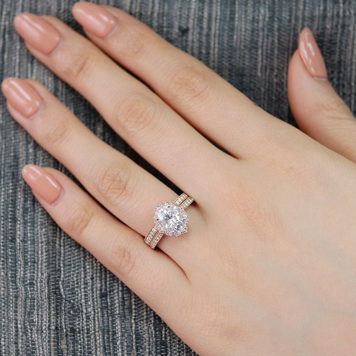 Halo Oval Cut Bridal Set Moissanite Engagement Ring For Her