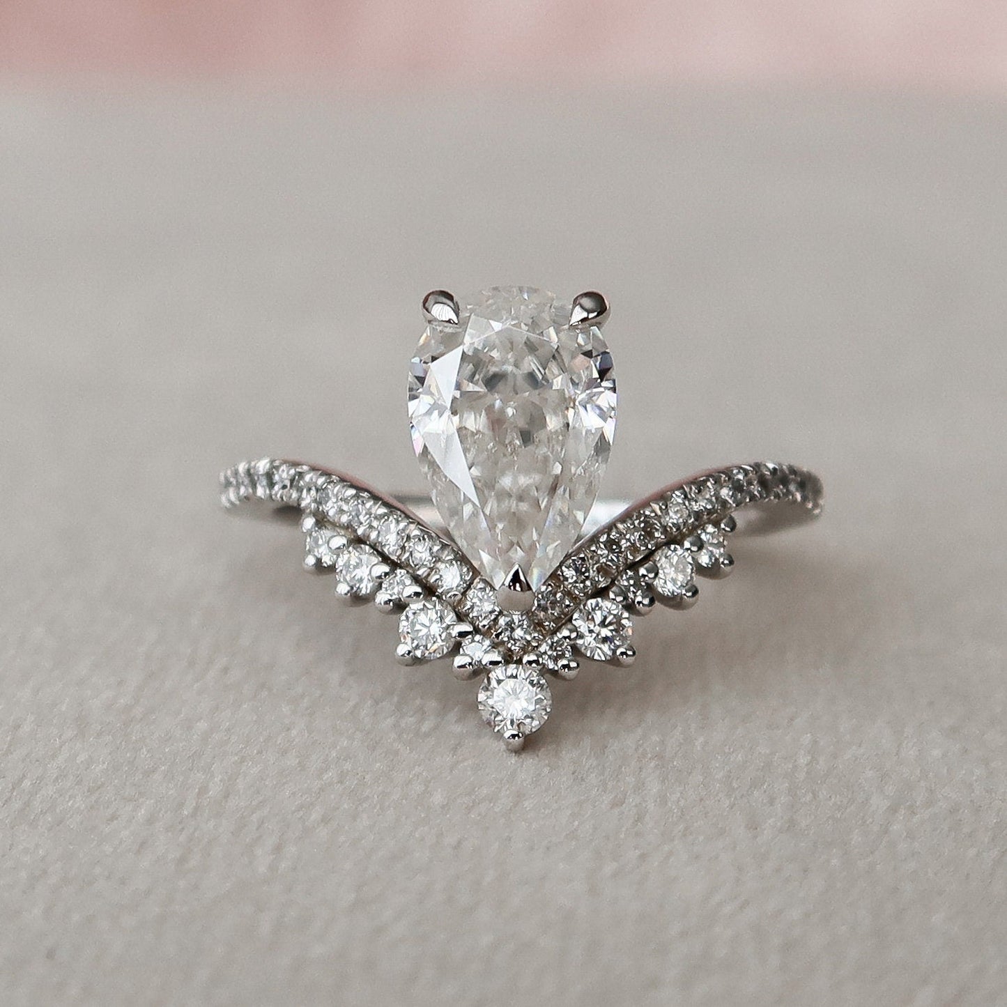 Rare Unique Pear Cut Moissanite Engagement Ring For Her