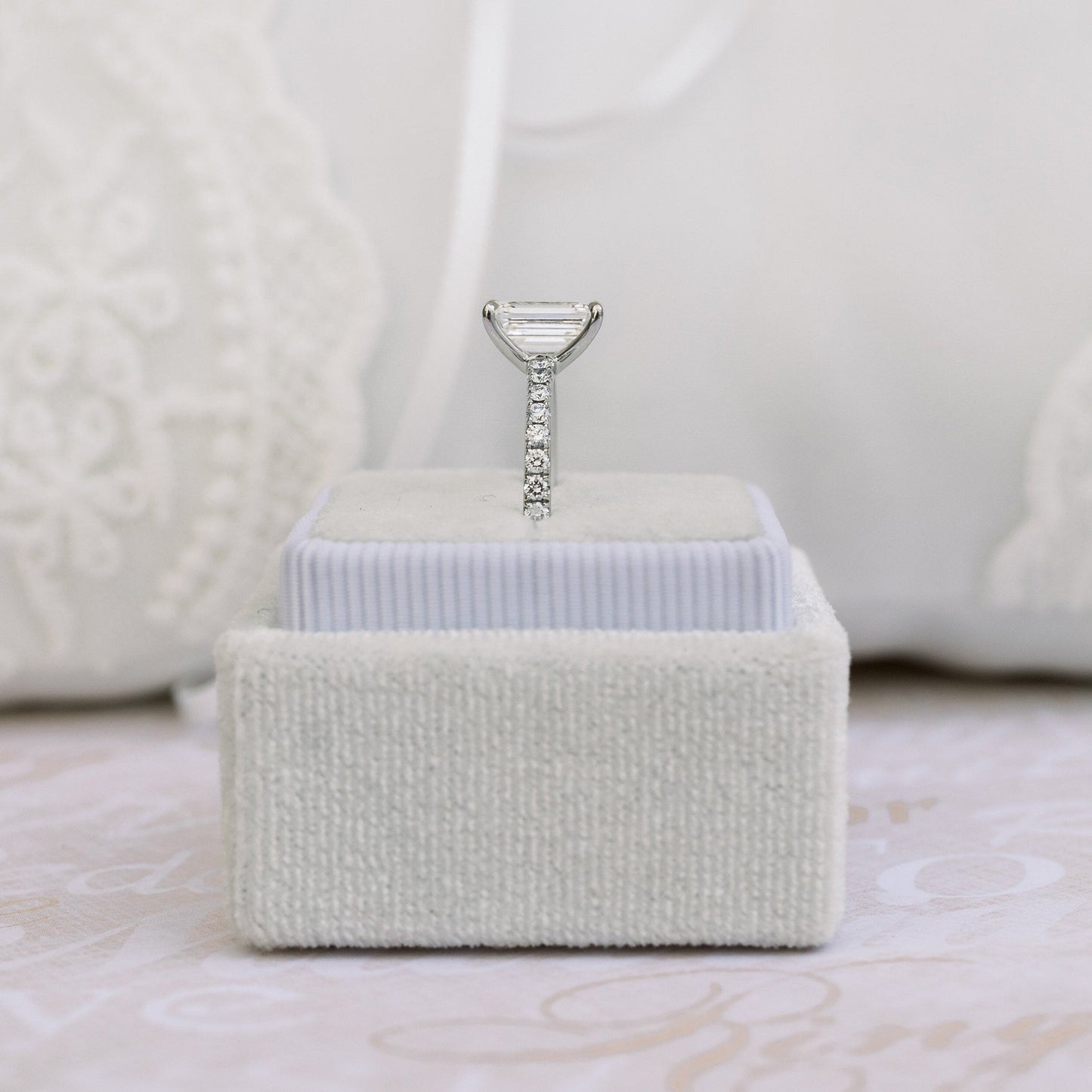 Paved Emerald Cut Moissanite Engagement Ring For Her