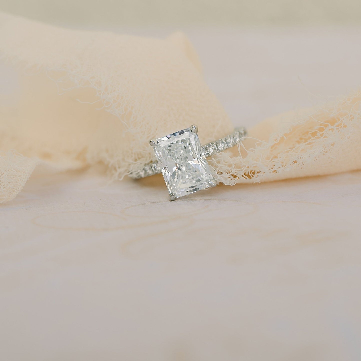 Classic Paved Radiant Cut Moissanite Proposal Wedding Ring