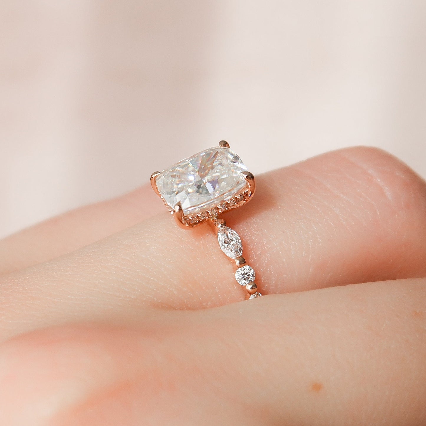 Elongated Cushion Cut Moissanite Promise Anniversary Ring