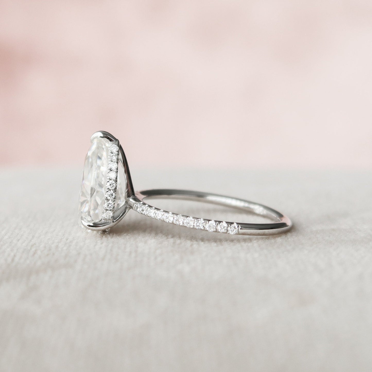 Hidden Halo Pear Cut Moissantie Engagement Ring