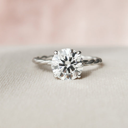 Solitaire Hidden Halo Round Cut Moissanite Statement Ring