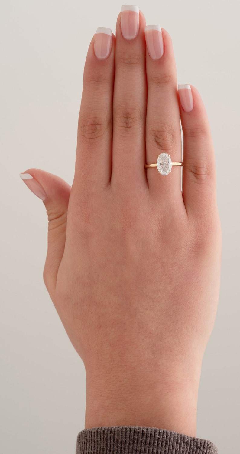 Solitaire Oval Cut Moissanite Anniversary Hidden Halo Ring