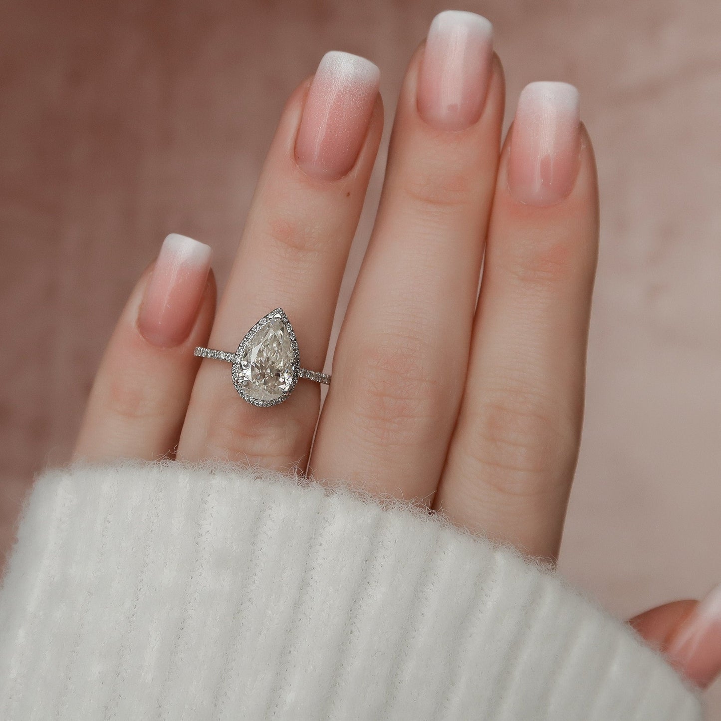 Stunning Halo Pear Cut Moissanite Engagement Ring