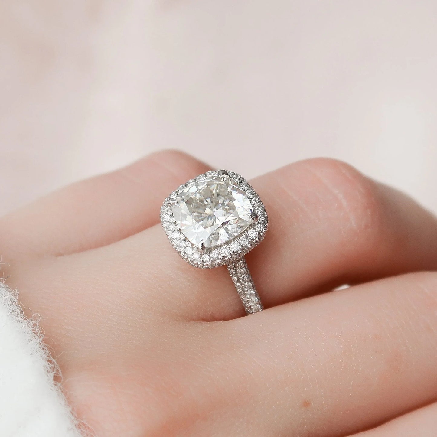 Halo Cushion Cut Moissanite Anniversary Ring For Her - JURA JEWEL