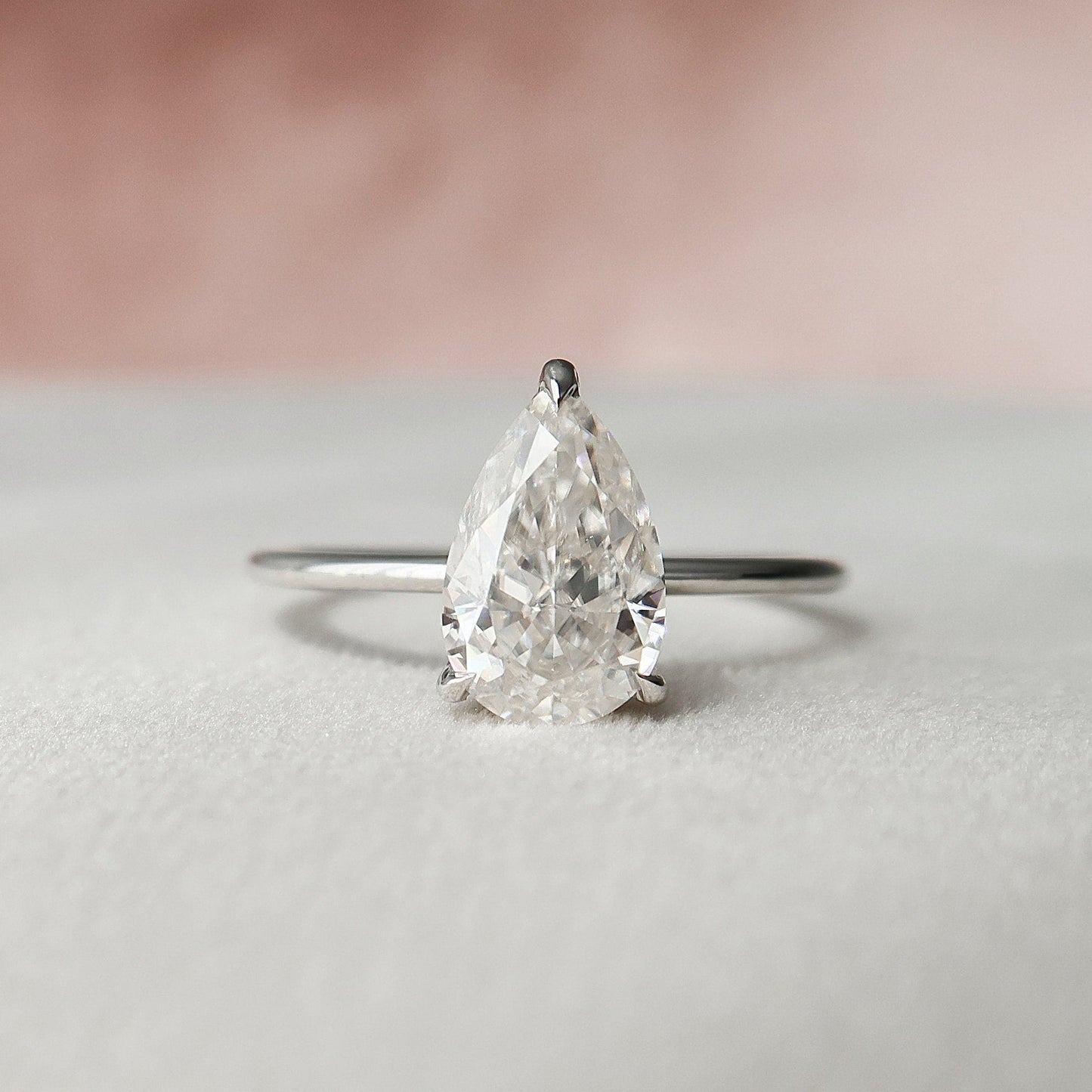 Solitaire Hidden Halo Pear Cut Moissanite Wedding Ring For Her