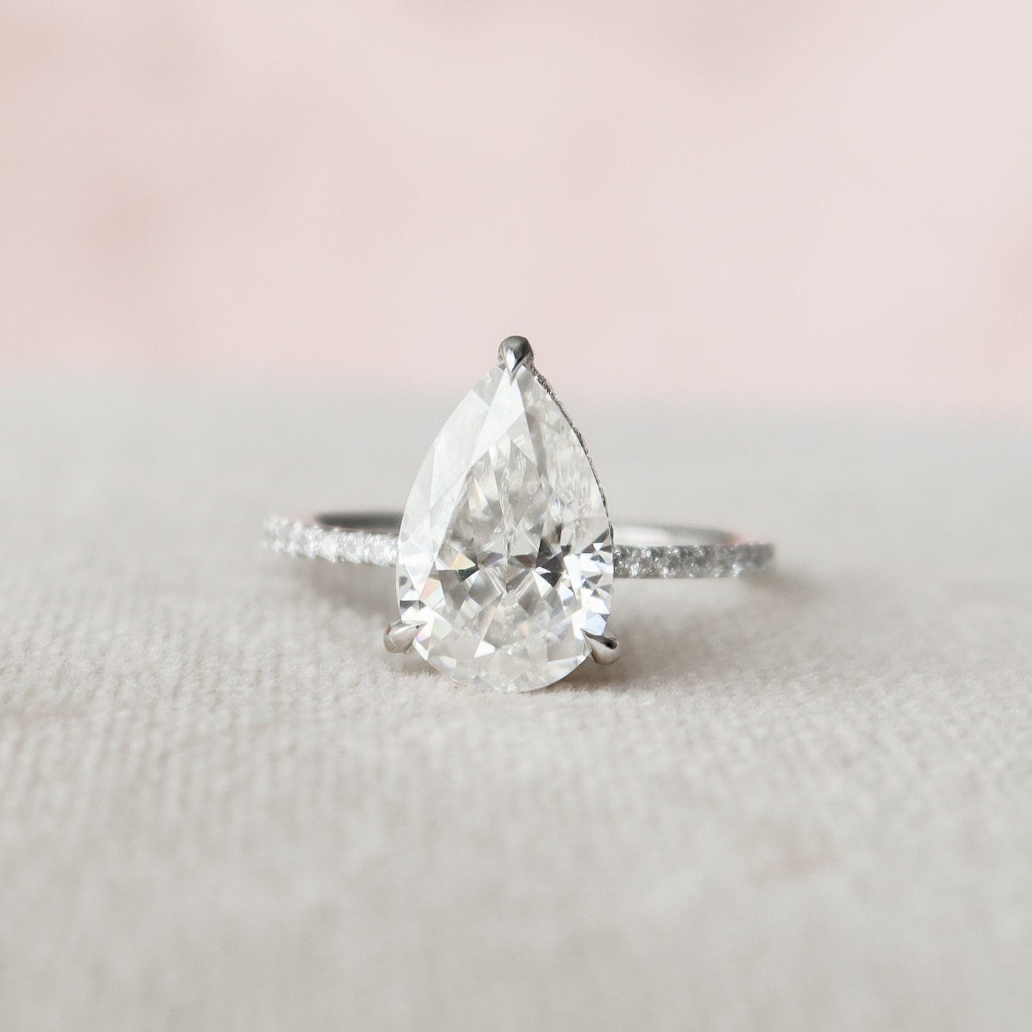 Hidden Halo Pear Cut Moissantie Engagement Ring