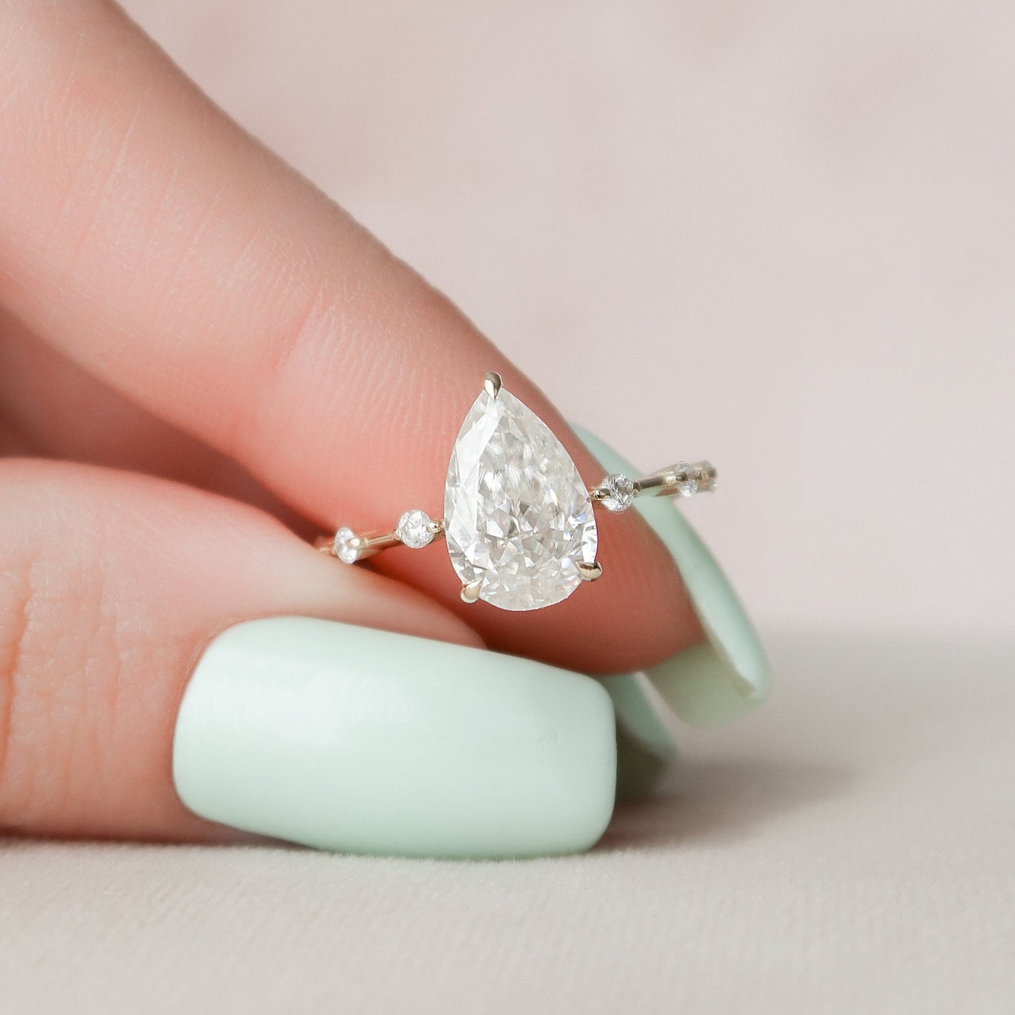 Solitaire Hidden Halo Pear Cut Moissanite Ring