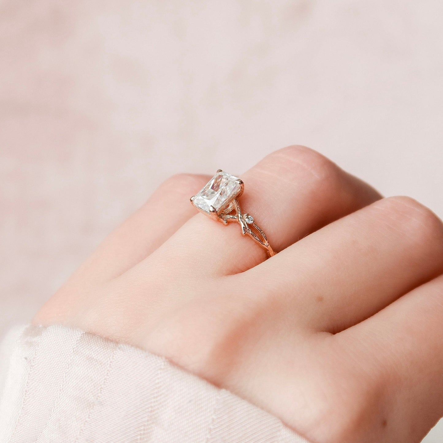 Stunning Twig Radiant Cut Moissanite Anniversary Ring For You