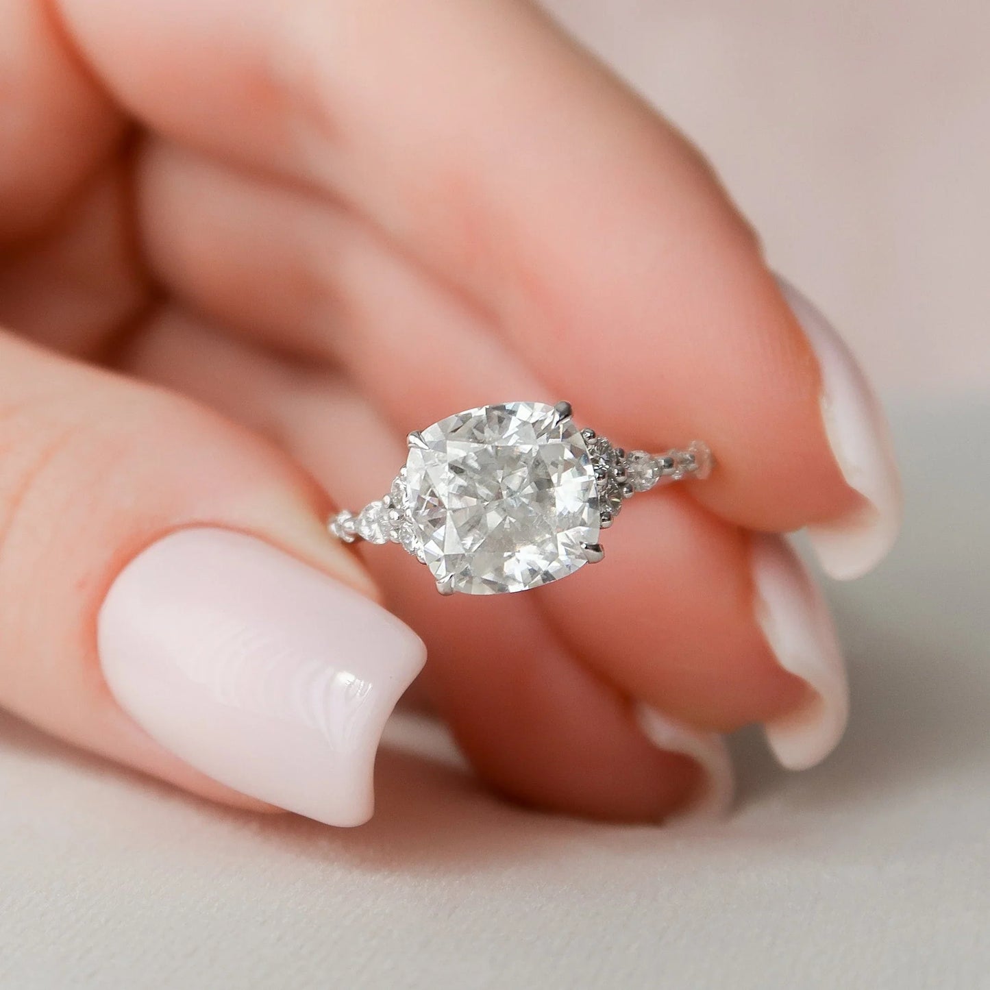 Cluster Cushion Cut Moissanite Engagement Ring For Her - JURA JEWEL