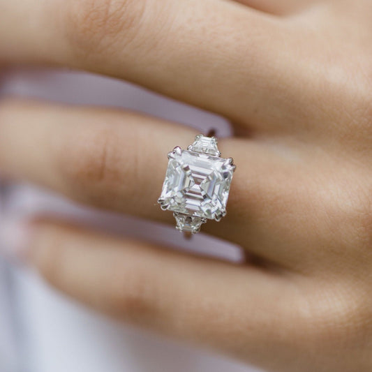 Three Stone Asscher Cut Moissanite Anniversary Ring For Him