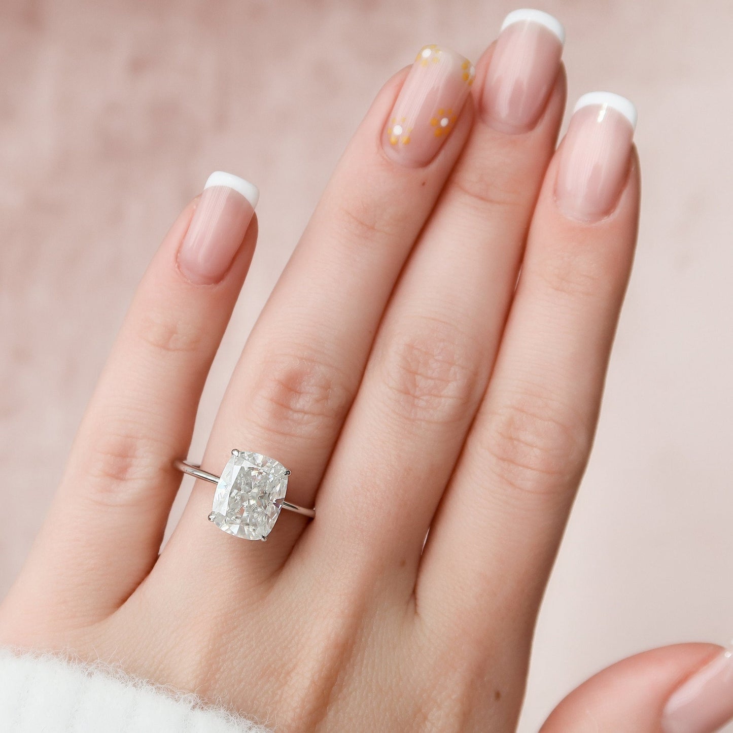 Solitaire Hidden Halo Cushion Cut Moissanite Engagement Ring