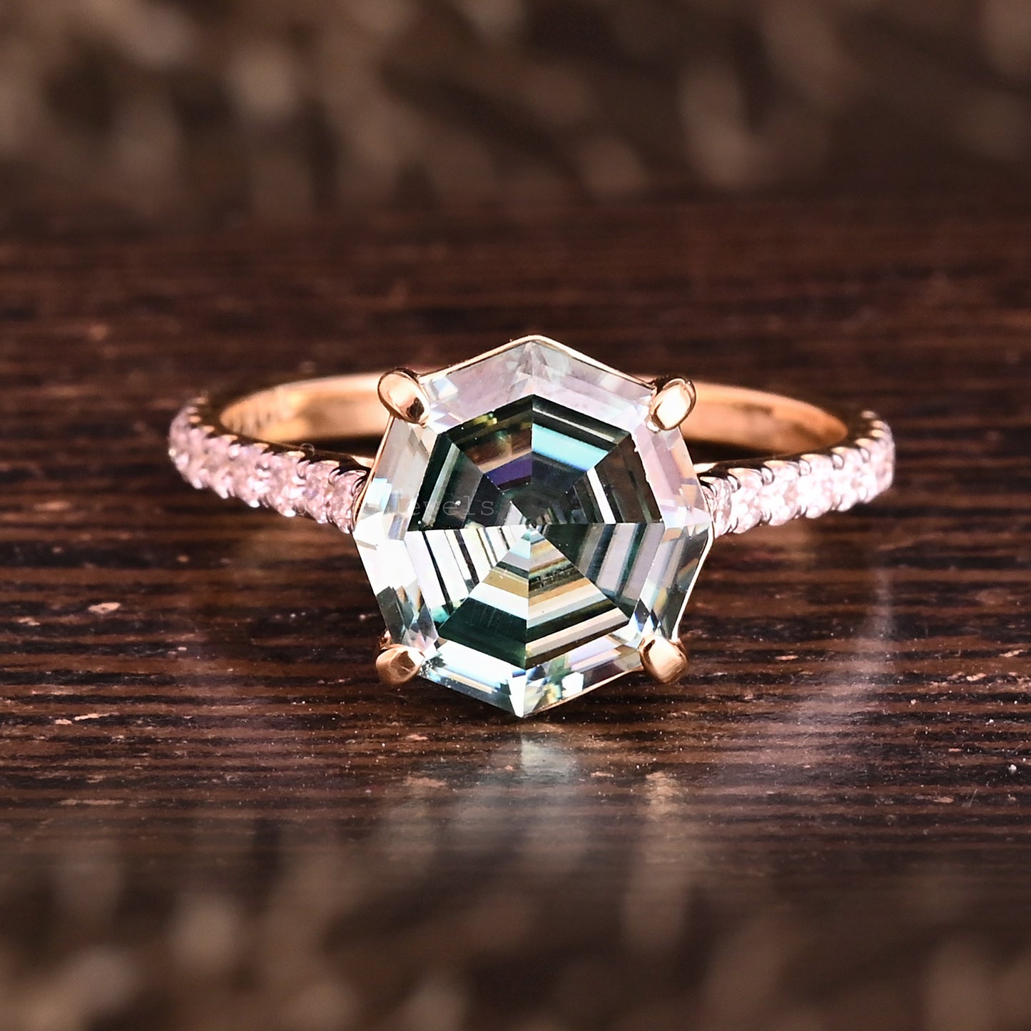 Vintage Rare Green Octagon Cut Moissanite Art Deco Bridal Ring