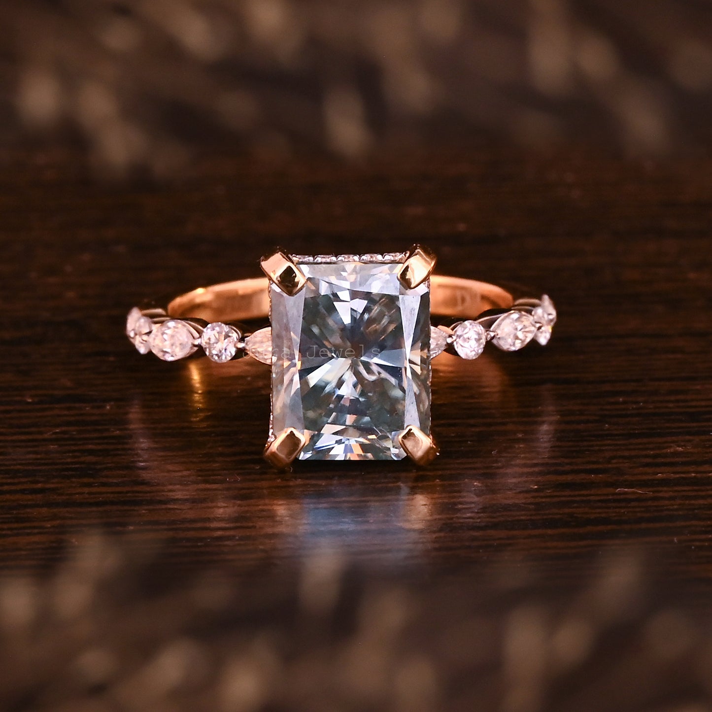 Hidden Halo Radiant Cut Moissanite Engagement Ring For Her