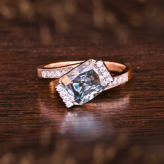 Stunning Bypass Vivid Green Radiant Cut Engagement Ring