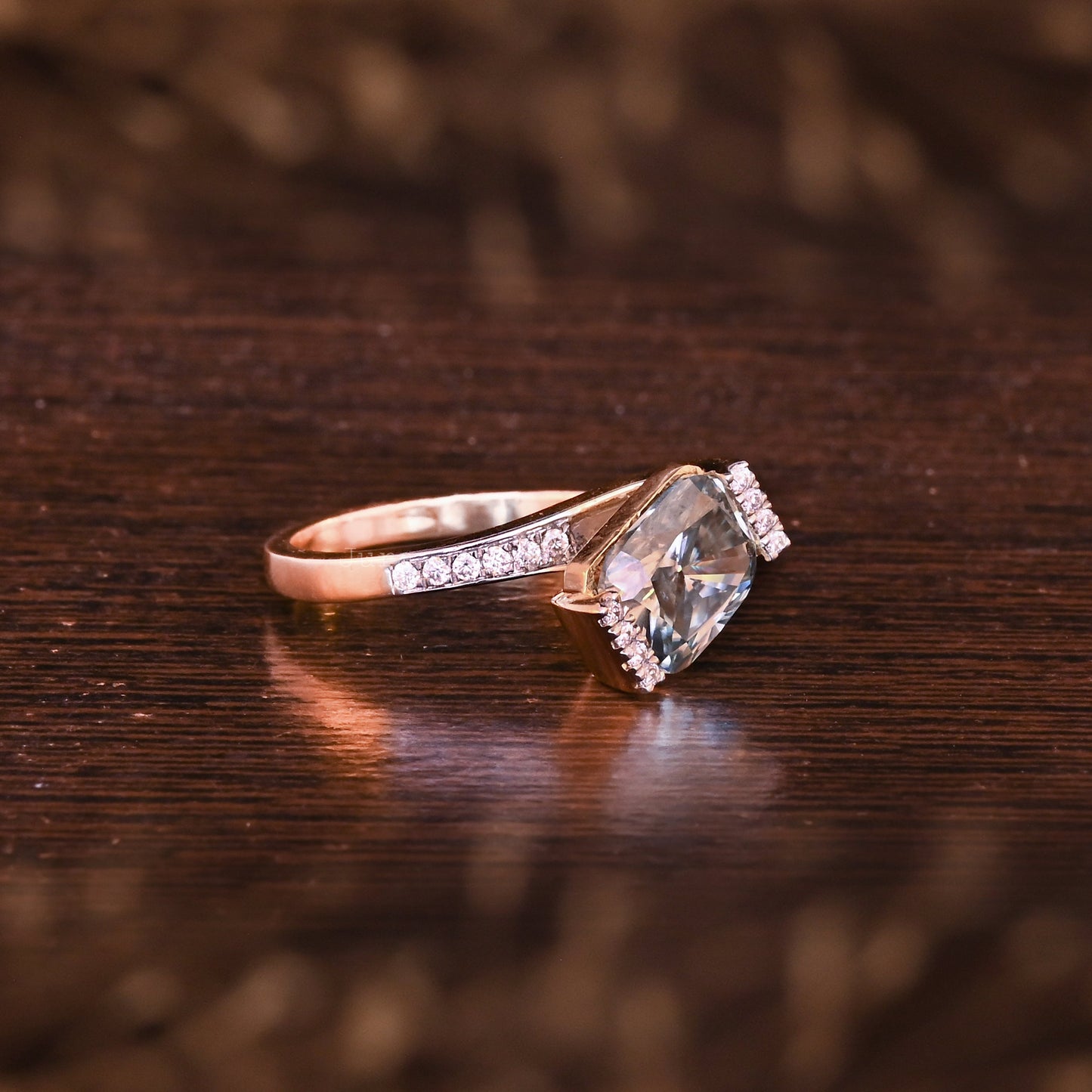 Stunning Bypass Vivid Green Radiant Cut Engagement Ring