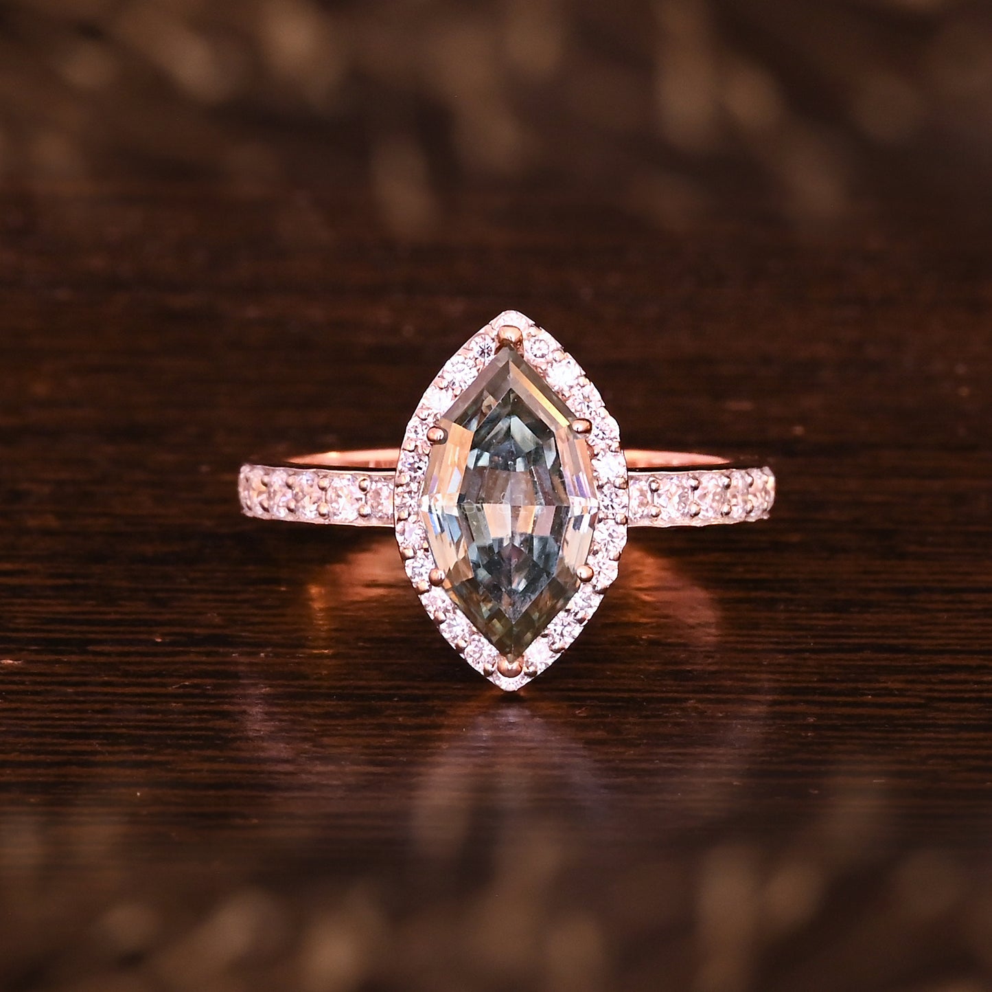 Halo Marquise Step-Cut Moissanite Handmade Ring For Girlfriend