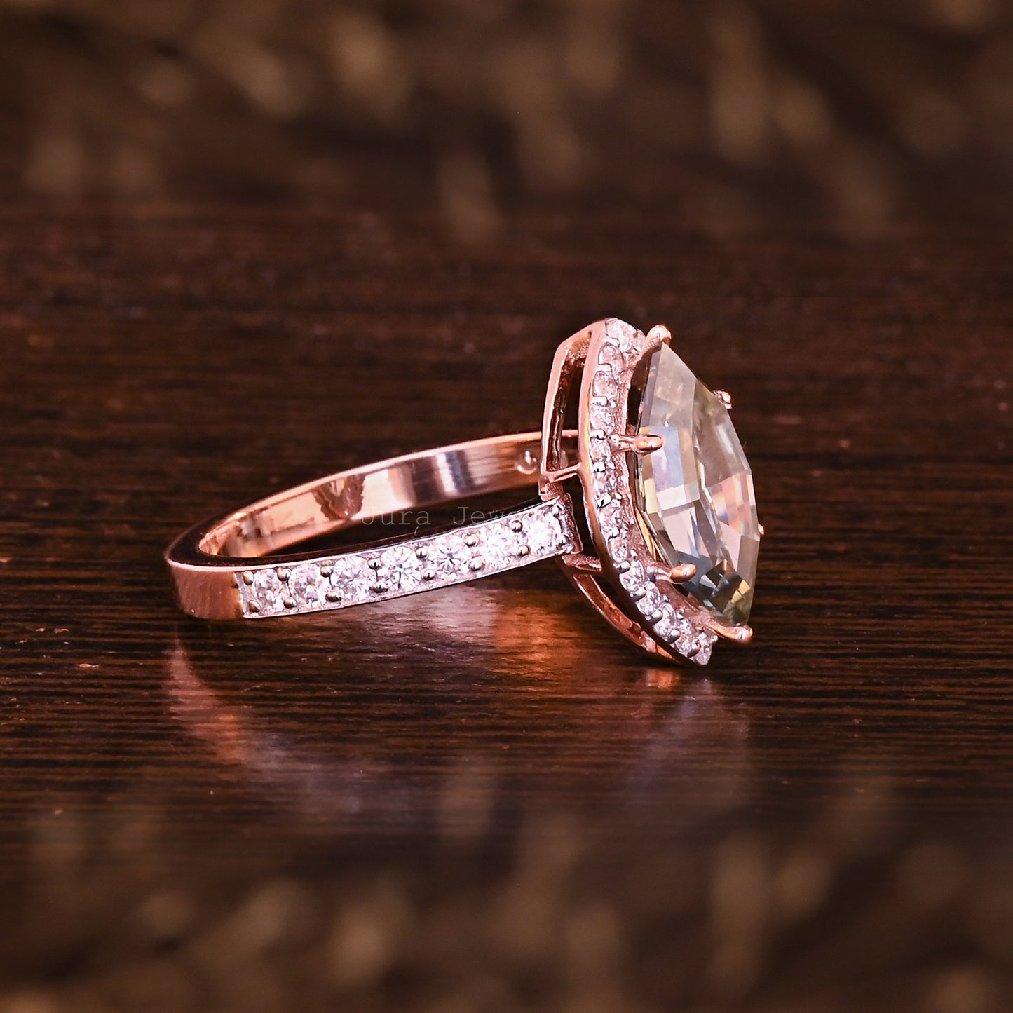 Halo Marquise Step-Cut Moissanite Handmade Ring For Girlfriend