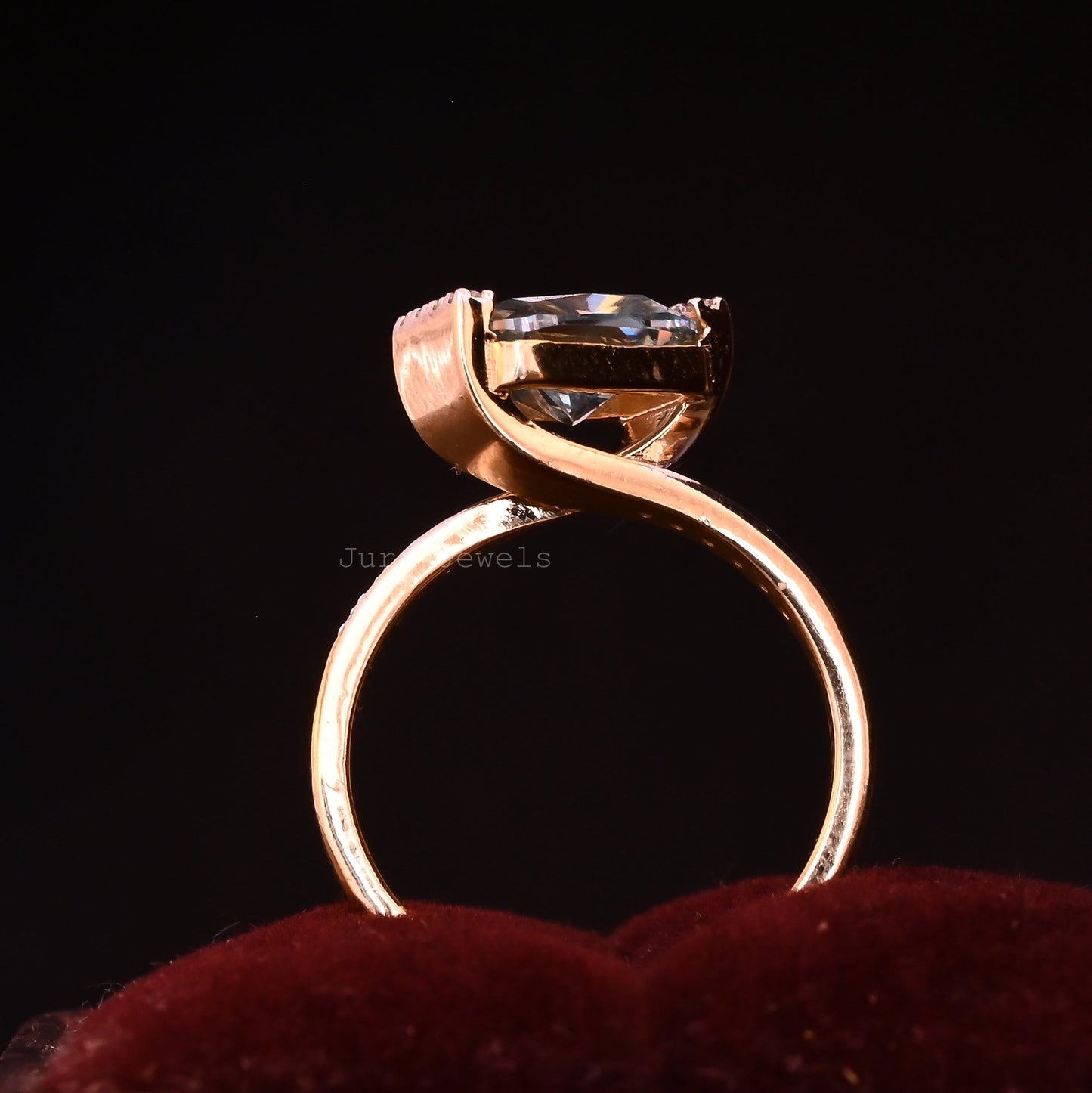 Stunning Bypass Vivid Green Radiant Cut Engagement Ring