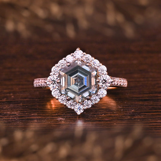 Halo Green Hexagon Cut Moissante Art Deco Wedding Band