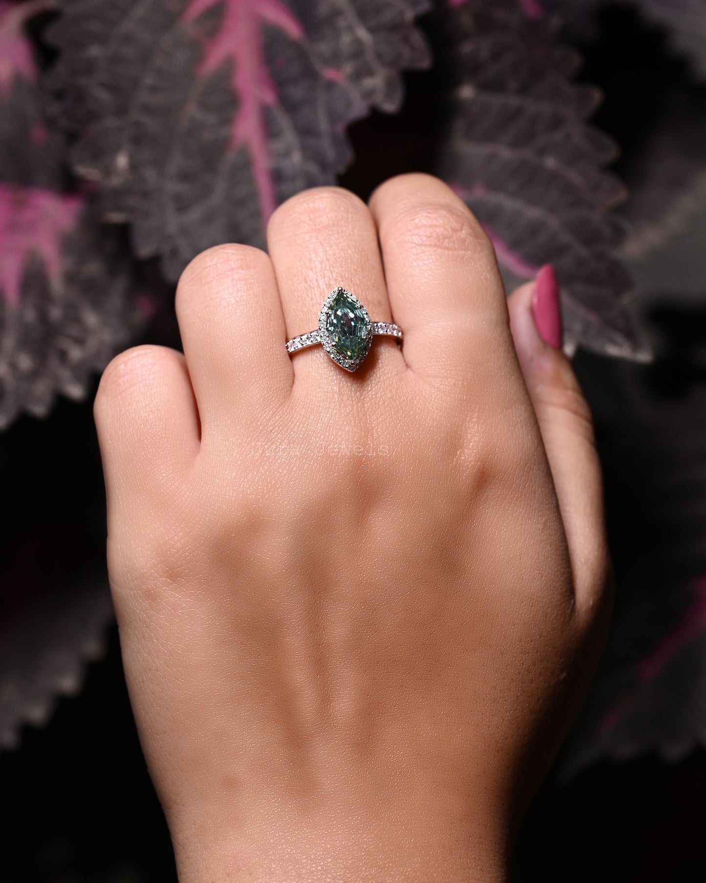 Halo Marquise Step-Cut Moissanite Handmade Ring For Girlfriend