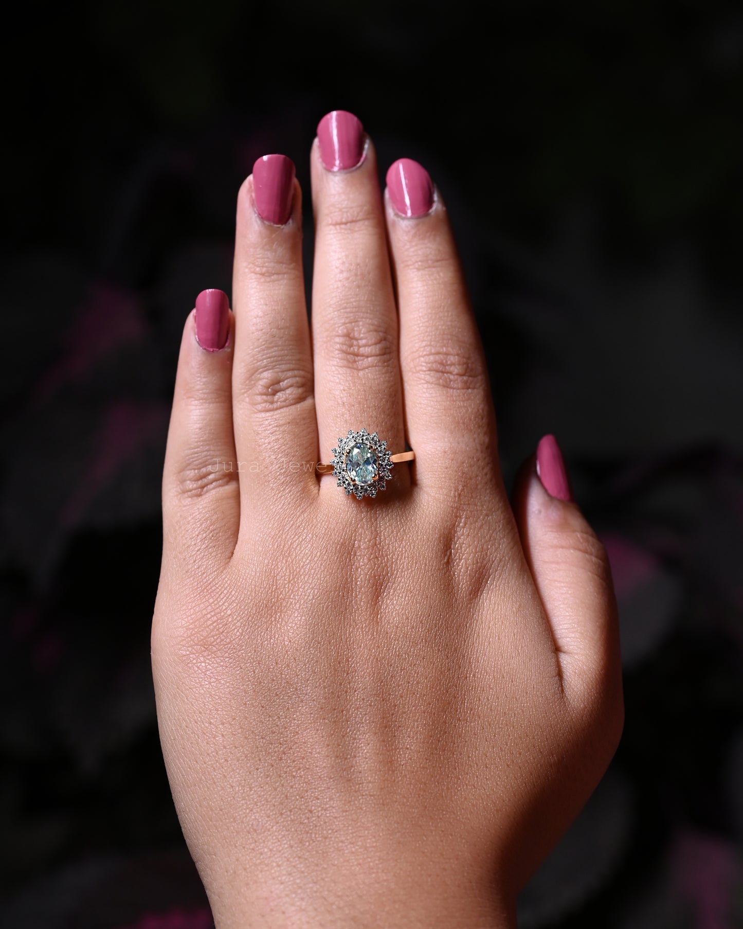 Double Halo Oval Cut Moissanite Handmade Wedding Ring For Her