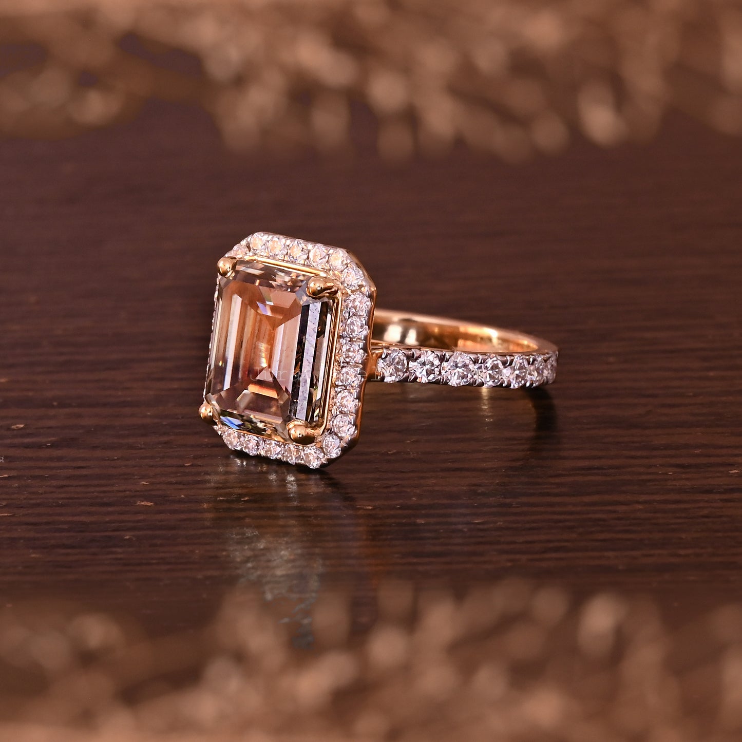 Halo Emerald Cut Moissanite Statement Ring For Her