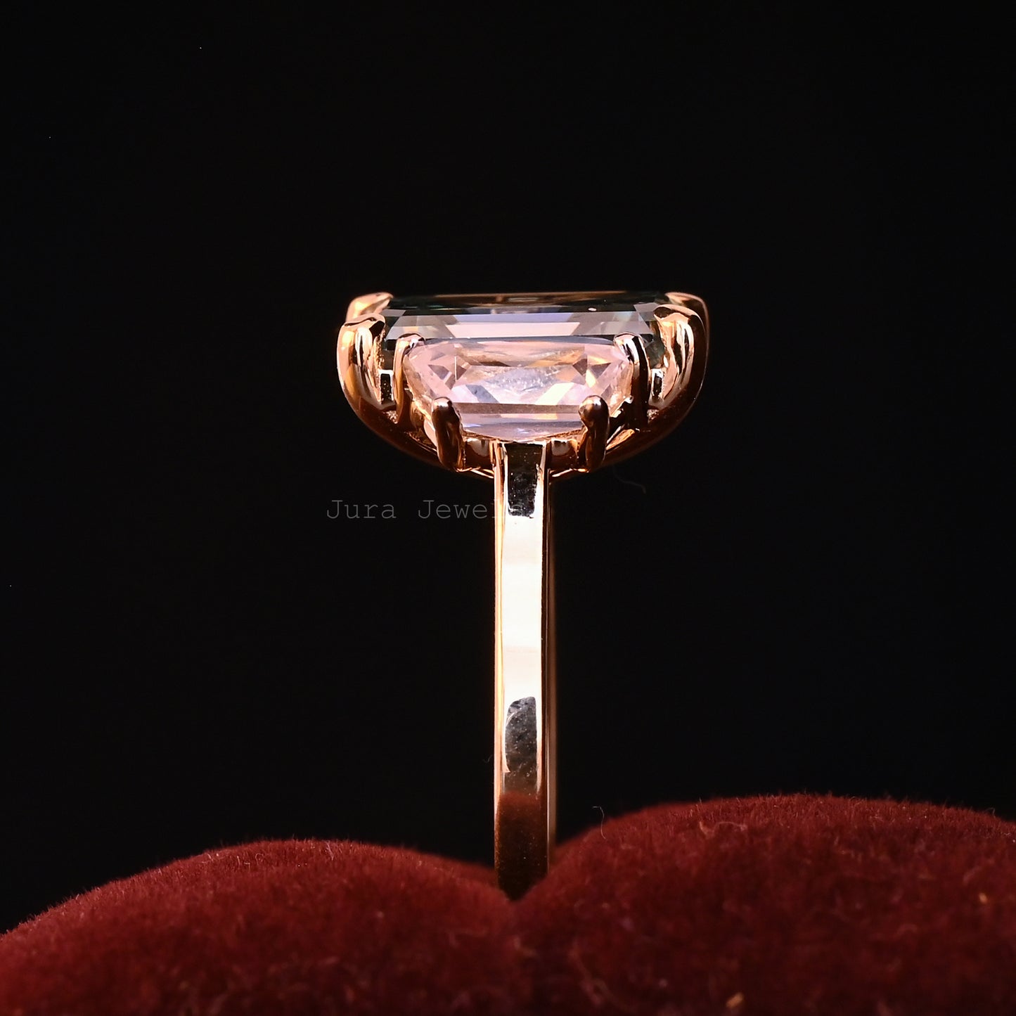 Three Stone Emerald Cut Moissanite Engagement Ring For Her
