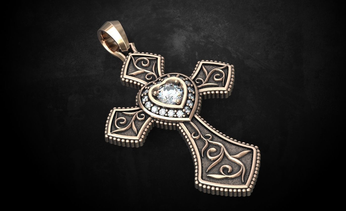 Cross With Hearts Shape Moissanite Engagment Pendants