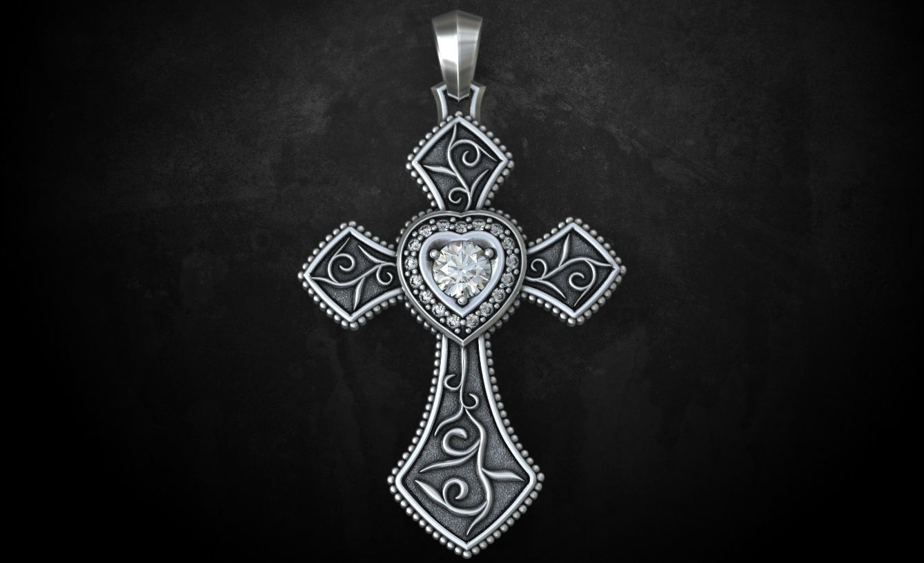 Cross With Hearts Shape Moissanite Engagment Pendants