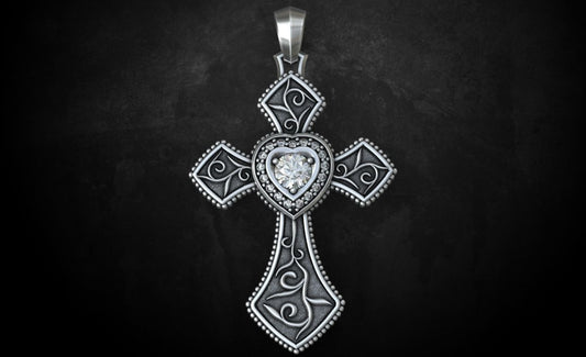Cross With Hearts Shape Moissanite Engagment Pendants