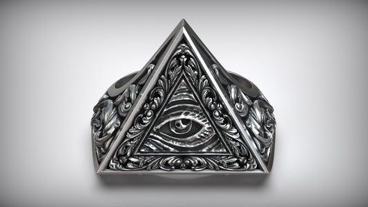 Unique Engraving Eye Of Providence Illuminati Symbol Floral Ring