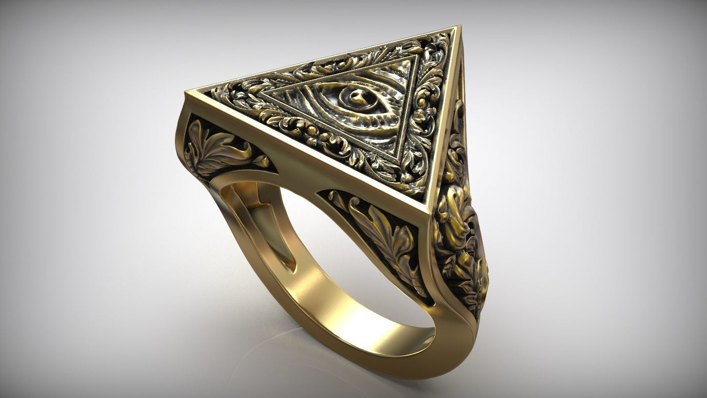 Unique Engraving Eye Of Providence Illuminati Symbol Floral Ring