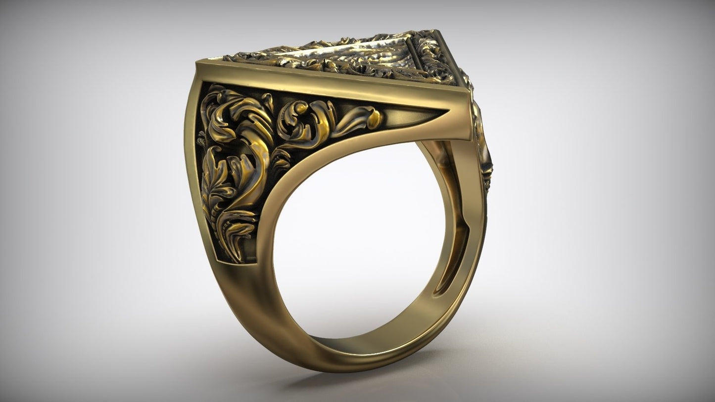 Unique Engraving Eye Of Providence Illuminati Symbol Floral Ring