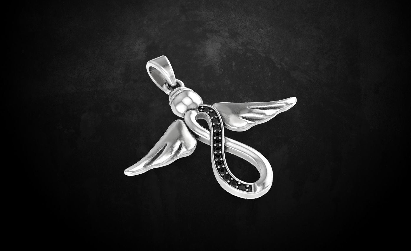 Black Moissanite Diamond Hanger Angel With Wings Pendants