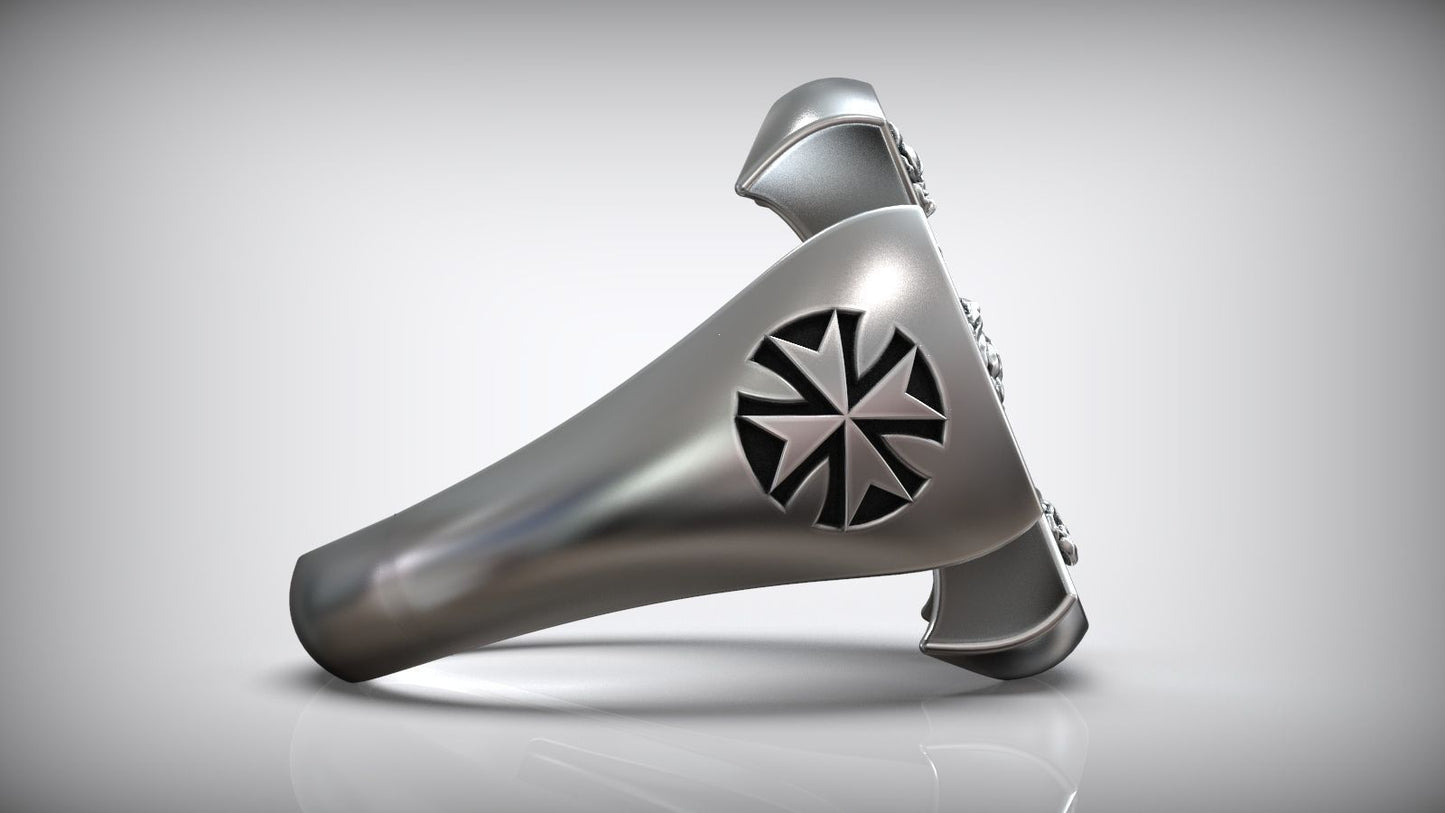 Antique Engraving Hospitaller Maltese Cross Templar Symbol Ring