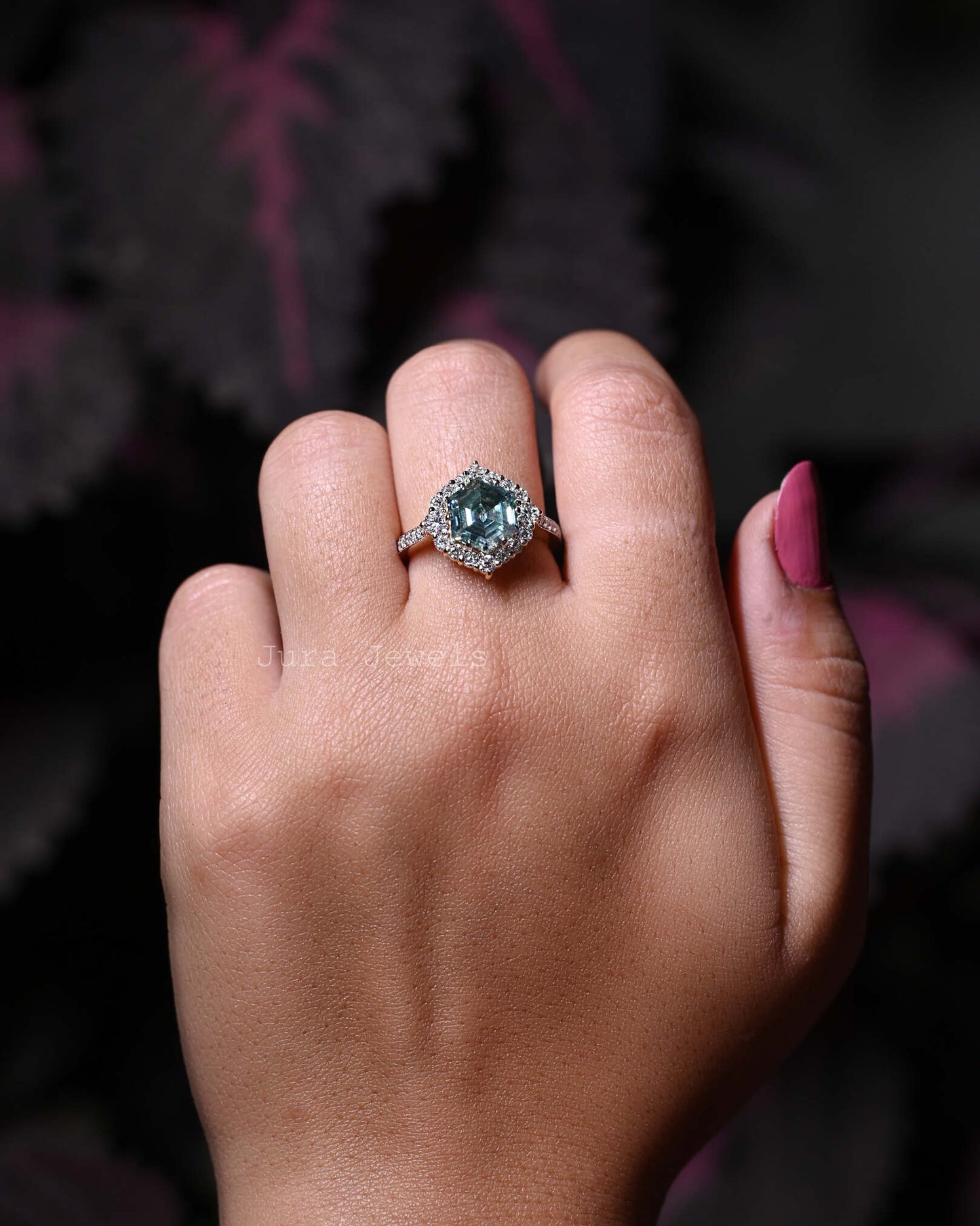 Halo Green Hexagon Cut Moissante Art Deco Wedding Band