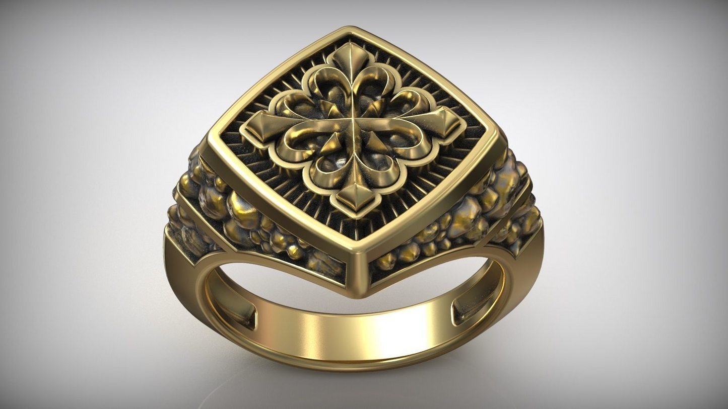Unique Maltese Cross Symbol Knight Ston Engraving Ring