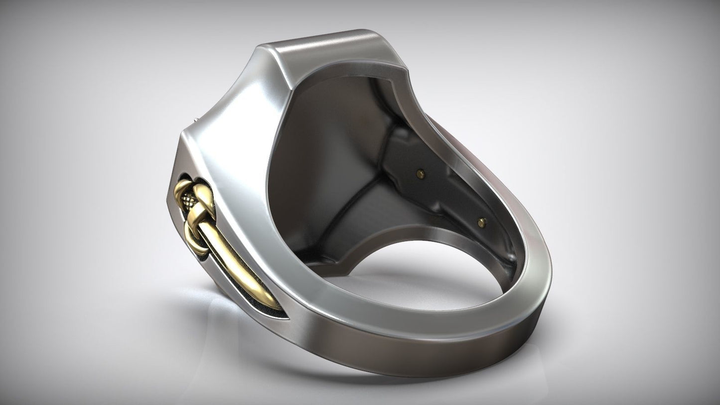 Unique Maltese Cross Sword Signet White Gold Dual Tone Ring