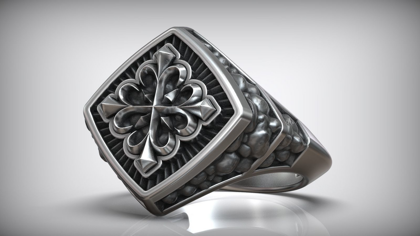 Unique Maltese Cross Symbol Knight Ston Engraving Ring