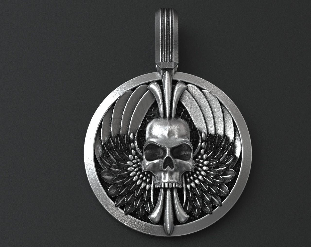 Handmade Most Beautiful Pendant Skull With Wings For Bikers